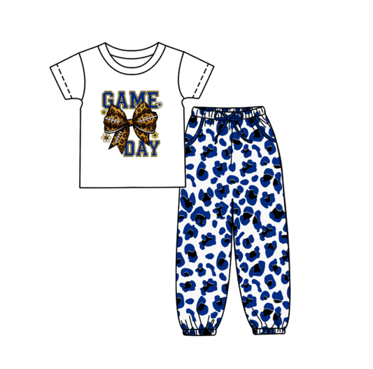 Custom summer teams baby boy clothes team GAME DAY bow blue camouflage short sleeve pants sets-25.9.5