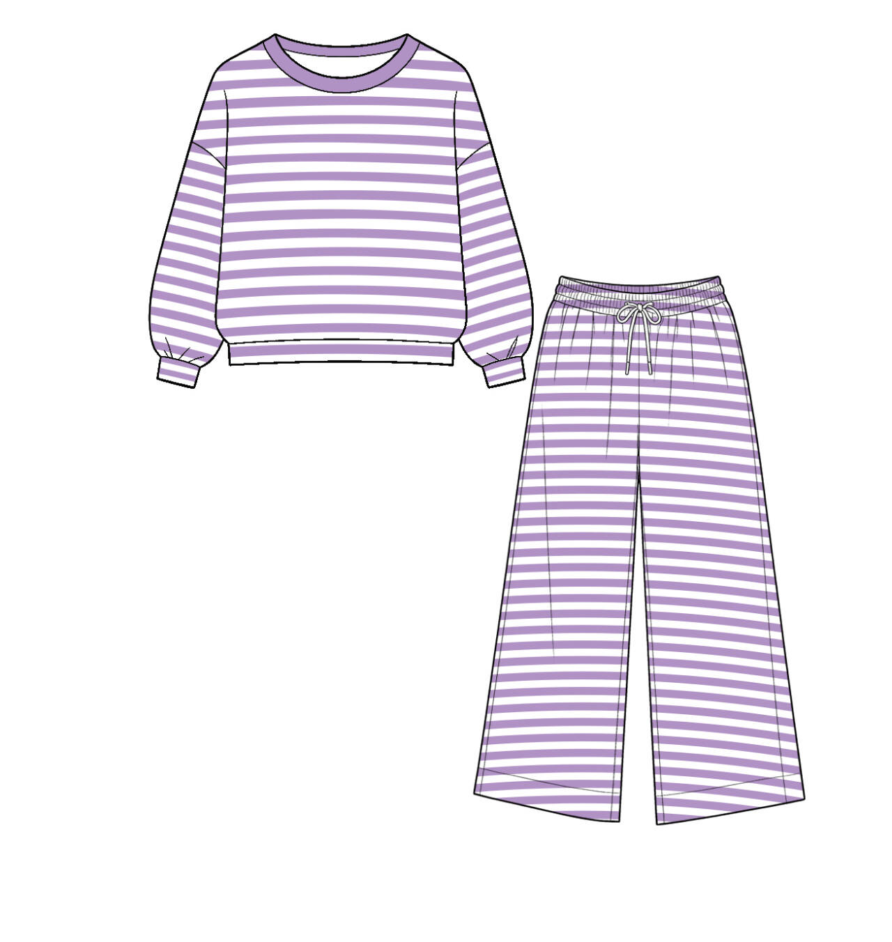 no moq GST01 Toddler Kids Stripe Print Crew Neck Long Sleeve Top Pant Casual Clothing Set