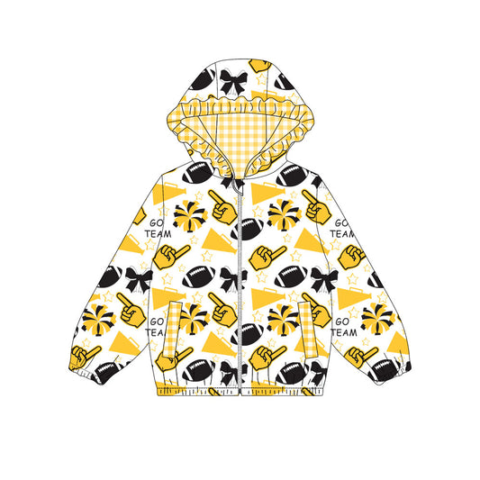 Custom moq 8 mix size milk silk summer team baby girls clothes bow yellow hooded long sleeve top-25.9.30