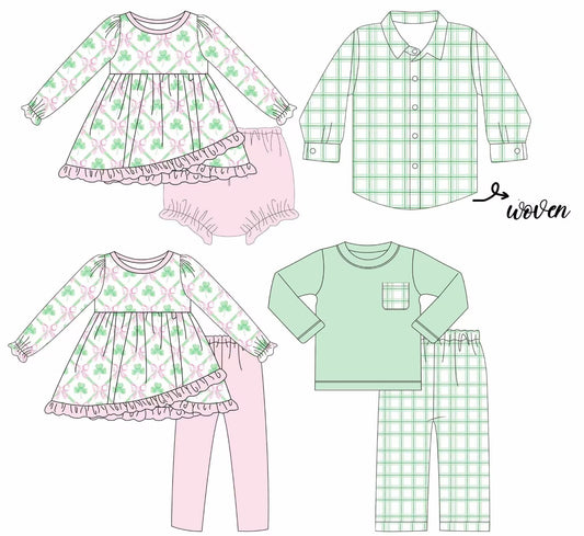 Custom moq 5 each style eta 6-7weeks baby girl clothes four leaf long sleeve pants set 2 and briefs sets and top-25.8.14