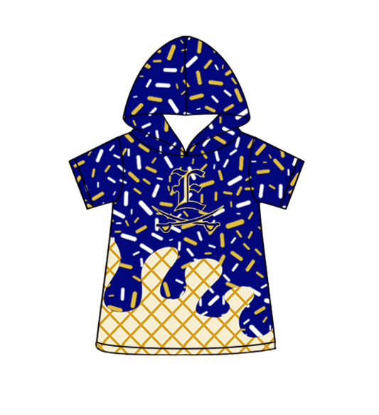 custom moq 3 eta 6-8weeks adult and kids clothes team blue hooded short sleeve top