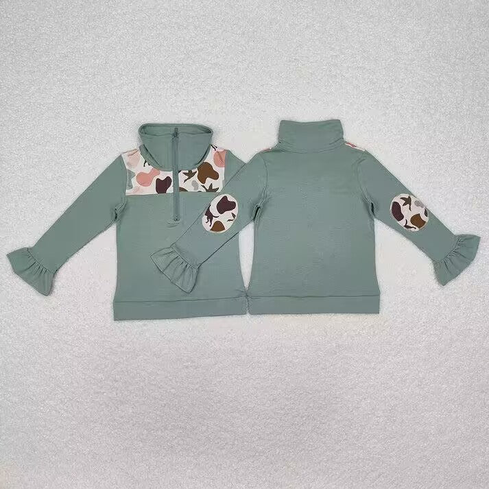 RTS NO MOQ  Gray green leopard print long-sleeved suit & romper & top