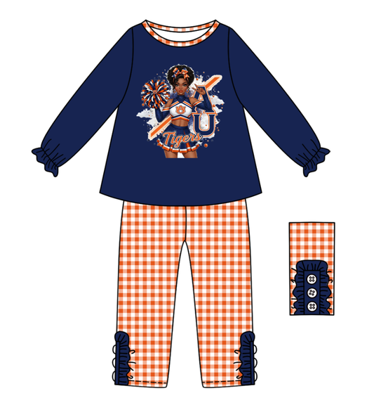 Custom moq 5 mix size milk silk summer teams baby girl clothes navy blue long sleeve pants sets-25.9.13