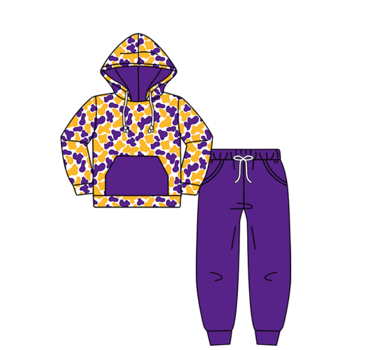 Custom moq 5 mix size milk silk summer teams baby boy clothes purple hooded long sleeve pants sets-25.8.6