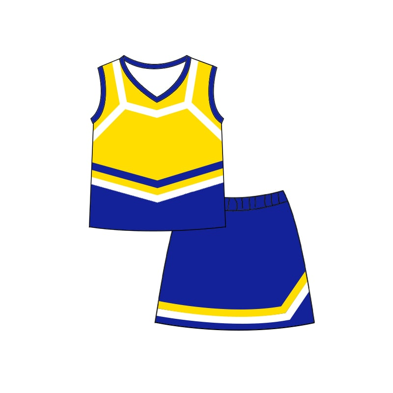 Custom moq 5 each style eta 6-7weeks baby girl clothes team blue yellow sleeveless skirts sets-25.7.22