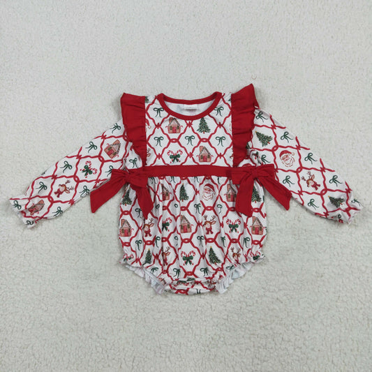 RTS NO MOQ（In Stock) LR2352 Christmas bear house bow pattern long-sleeved jumpsuit