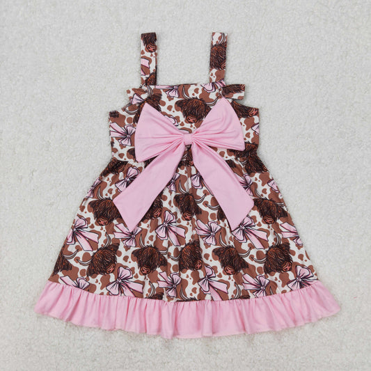 RTS NO MOQ ETA 5/7days Arrived GSD1945 Alpine bull head pink bow lace cow pattern sleeveless dress