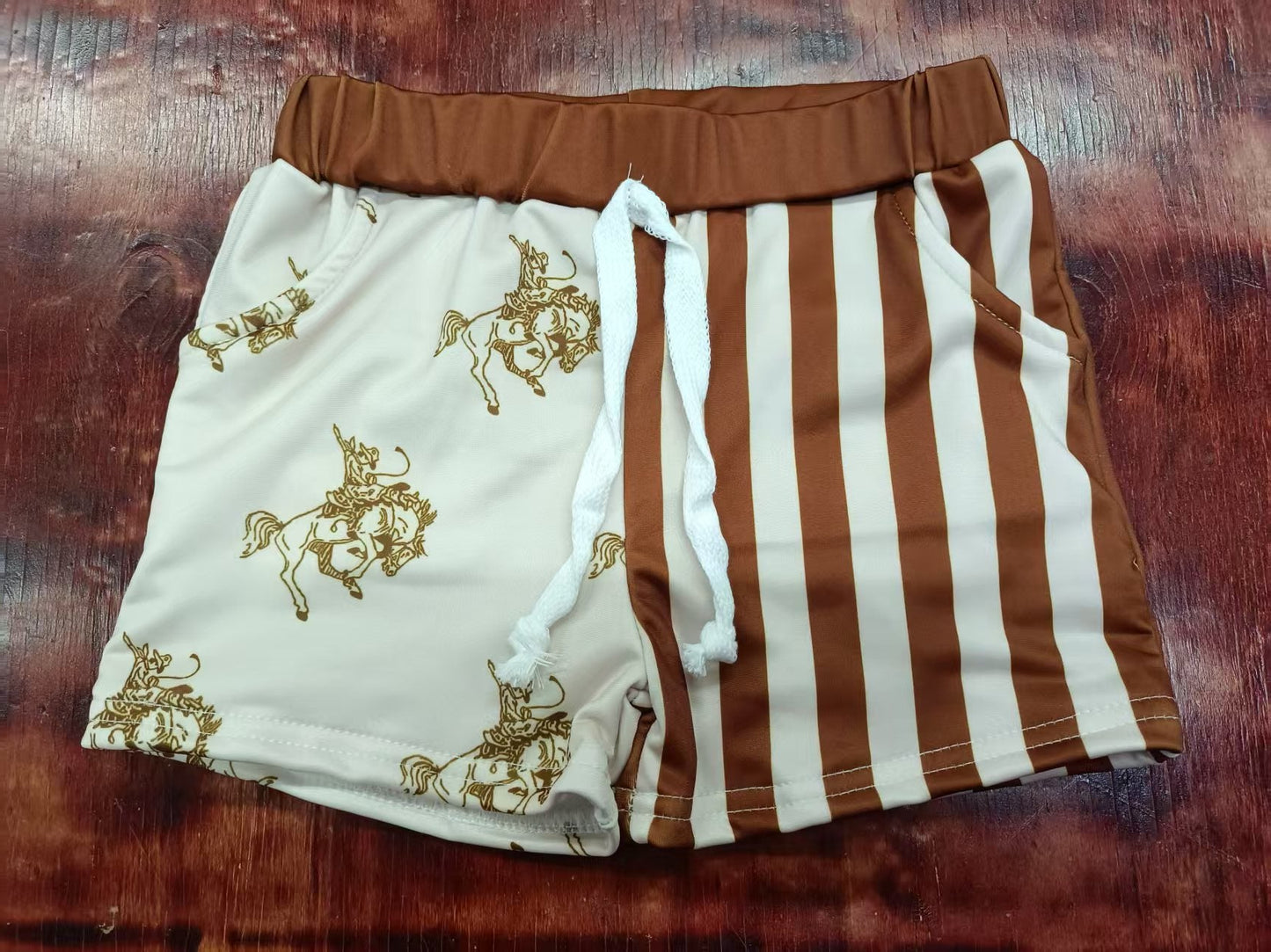Custom moq 3 eta 6-7weeks baby boy clothes riding horse striped Summer Shorts