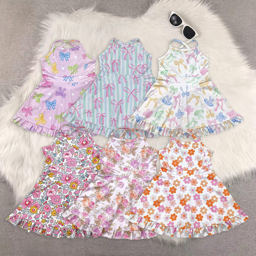 RTS NO MOQ baby girl clothes yoga floral suspender skirt sets