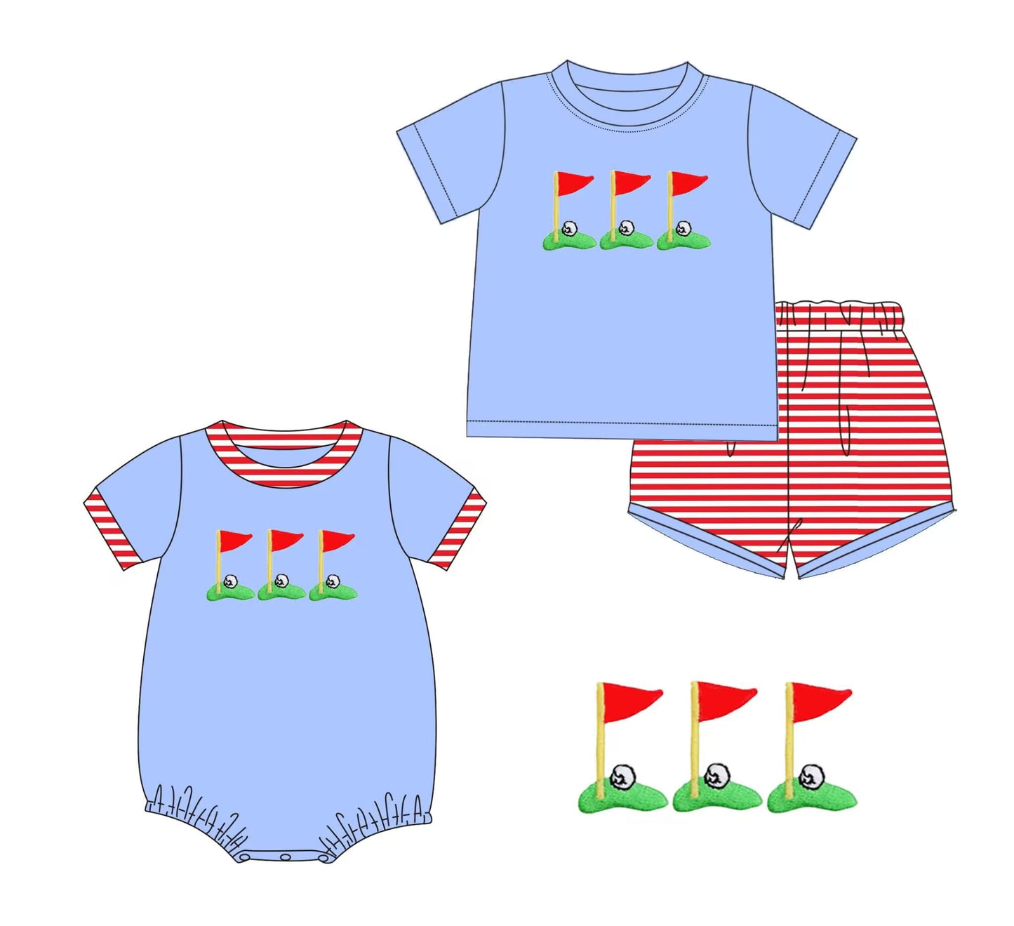 Custom moq 5 each style eta 6-7weeks baby girl clothes blue short sleeve shorts sets and romper -25.9.4