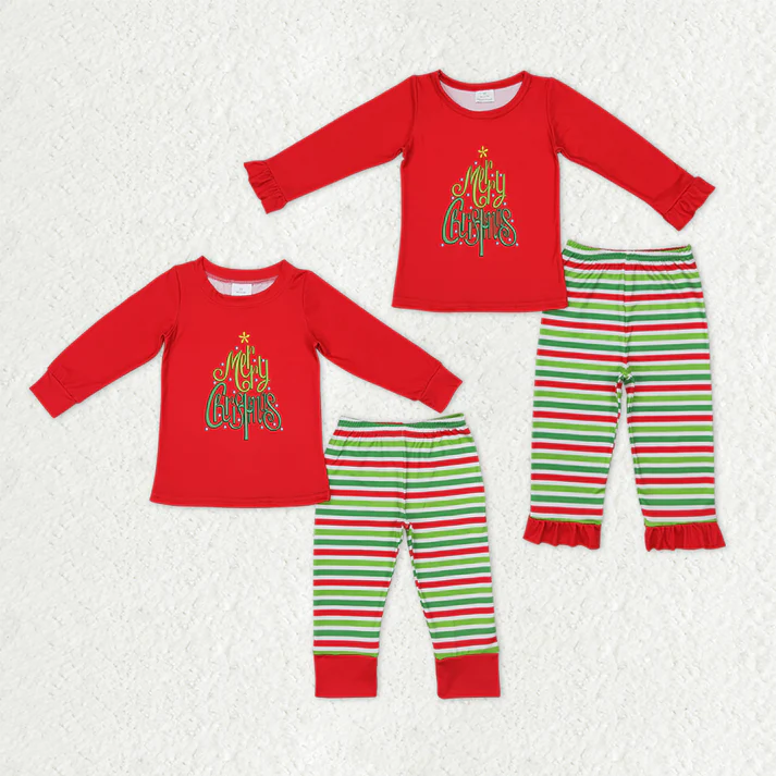 RTS NO MOQ Sibling Baby girls clothes Christmas long-sleeved trousers suits