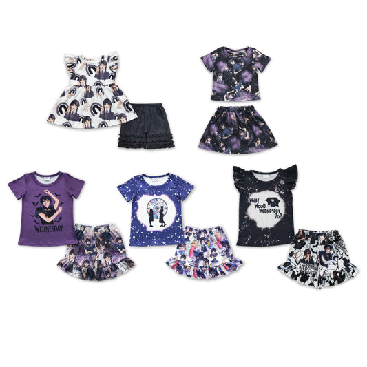 RTS NO MOQ Anime long braid girl print pattern short-sleeved shorts set & shorts skirt set