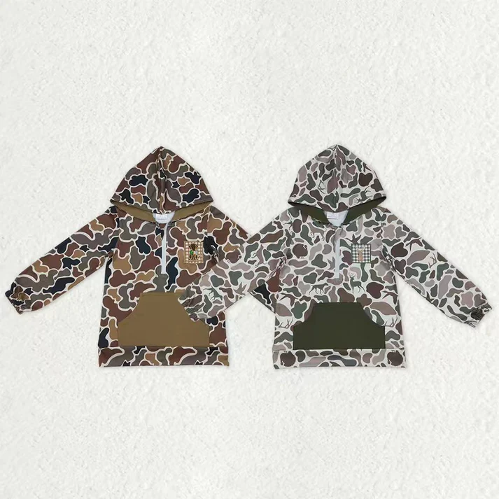 RTS NO MOQ Sibling Baby boy clothes embroidery Zipper Stand Collar Pullover hooded Long Sleeve Tops