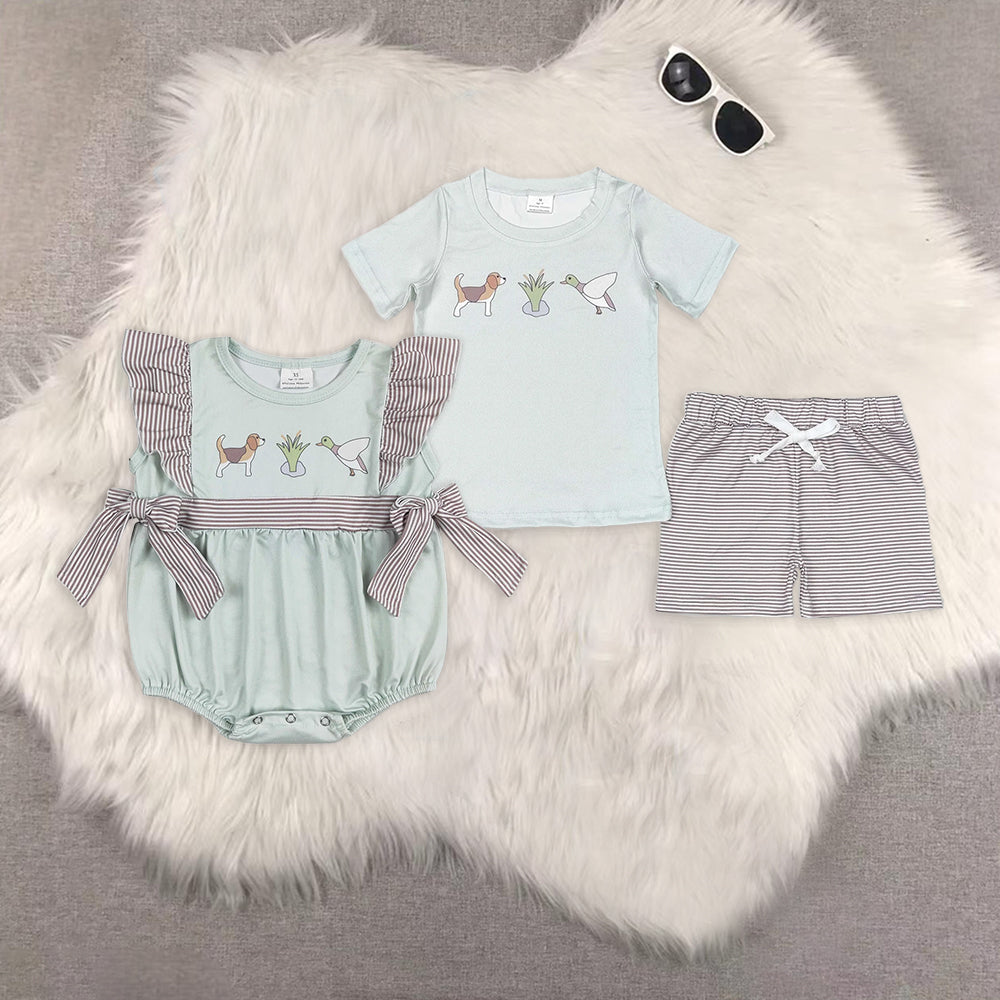 RTS NO MOQ baby boy and girls short-sleeved shorts suit romper