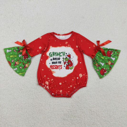 RTS NO MOQ（In Stock ) LR1893 Christmas Cartoon Letter Red Long-Sleeved Bodysuit
