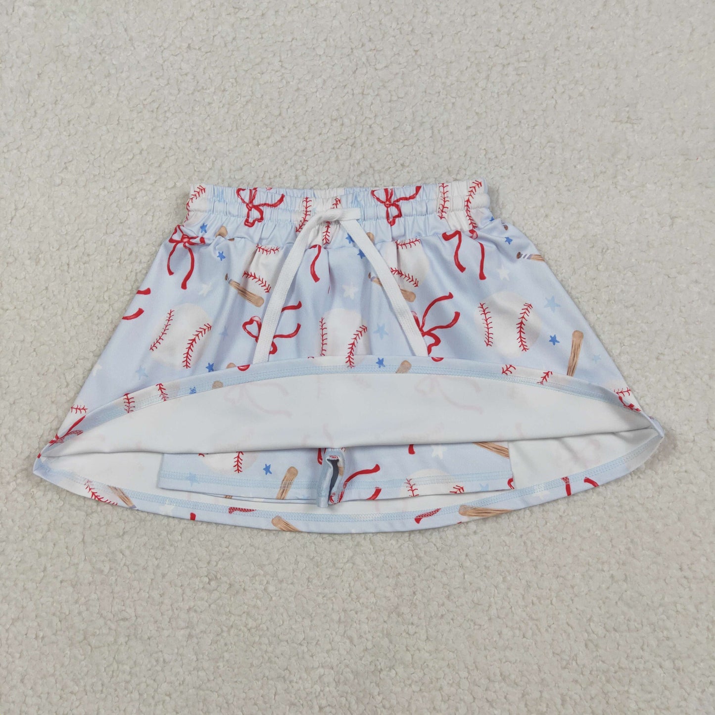 RTS NO MOQ（In Stock ) Baseball Star Bow Pattern Blue Yoga Skirt