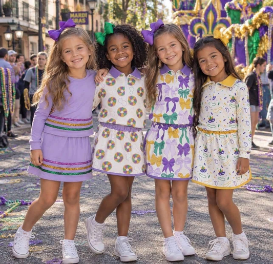 RTS NO MOQ Sibling milk silk Baby Girls Purple Long Sleeve Zip Pullovers Skirt Shorts Yoga Set