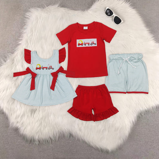 RTS NO MOQ baby boys Clothes embroidery short sleeve shorts Sets