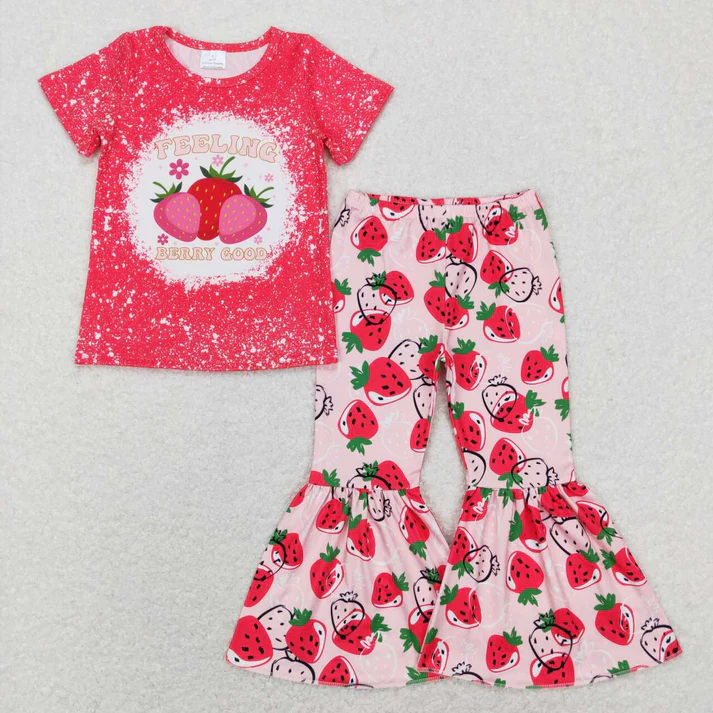 RTS Sibling baby girls clothes Strawberry short Sleeve pants set and dress and rompers