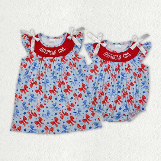 RTS NO MOQ baby girl clothes embroidery national day short-sleeved romper dress