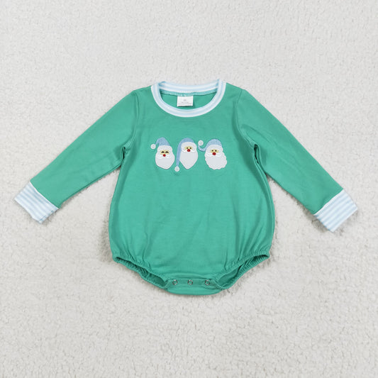 RTS NO MOQ（In Stock) LR2412 Embroidery Santa Claus blue striped green long-sleeved jumpsuit