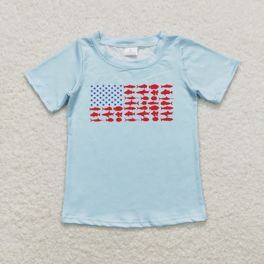 BT0614 Flag fish star blue short-sleeved top