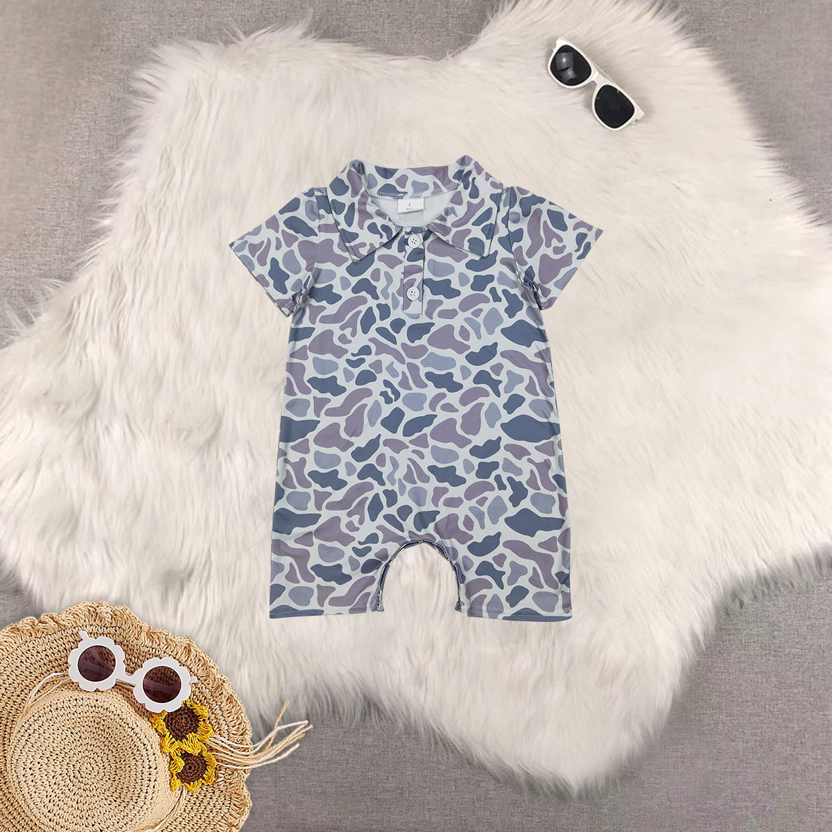 RTS NO MOQ Sibling Baby boy clothes camouflage Shorts Sleeve Romper Mixed Sizes