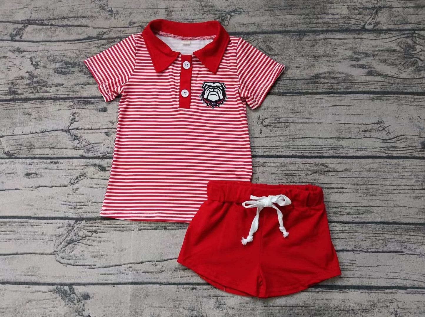 custom moq 5 eta 5weeks summer team G baby boys clothes red striped short sleeve shorts Set