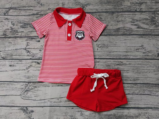custom moq 5 eta 5weeks summer team G baby boys clothes red striped short sleeve shorts Set