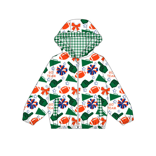 Custom moq 8 mix size milk silk summer team baby girls clothes bow green hooded long sleeve top-25.9.30