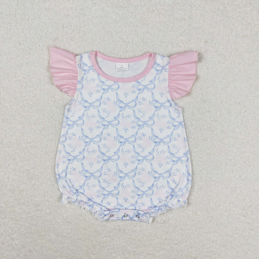 RTS no moq SR1522 Flower bow pink lace vest jumpsuit
