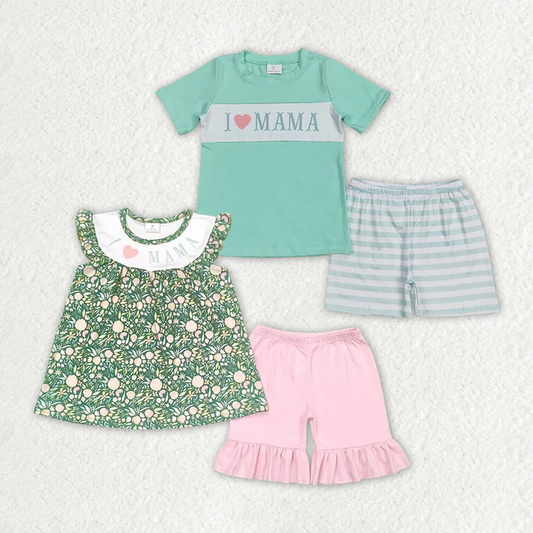 RTS NO MOQ baby girl clothes mama short-sleeved shorts suit & short-sleeved sets