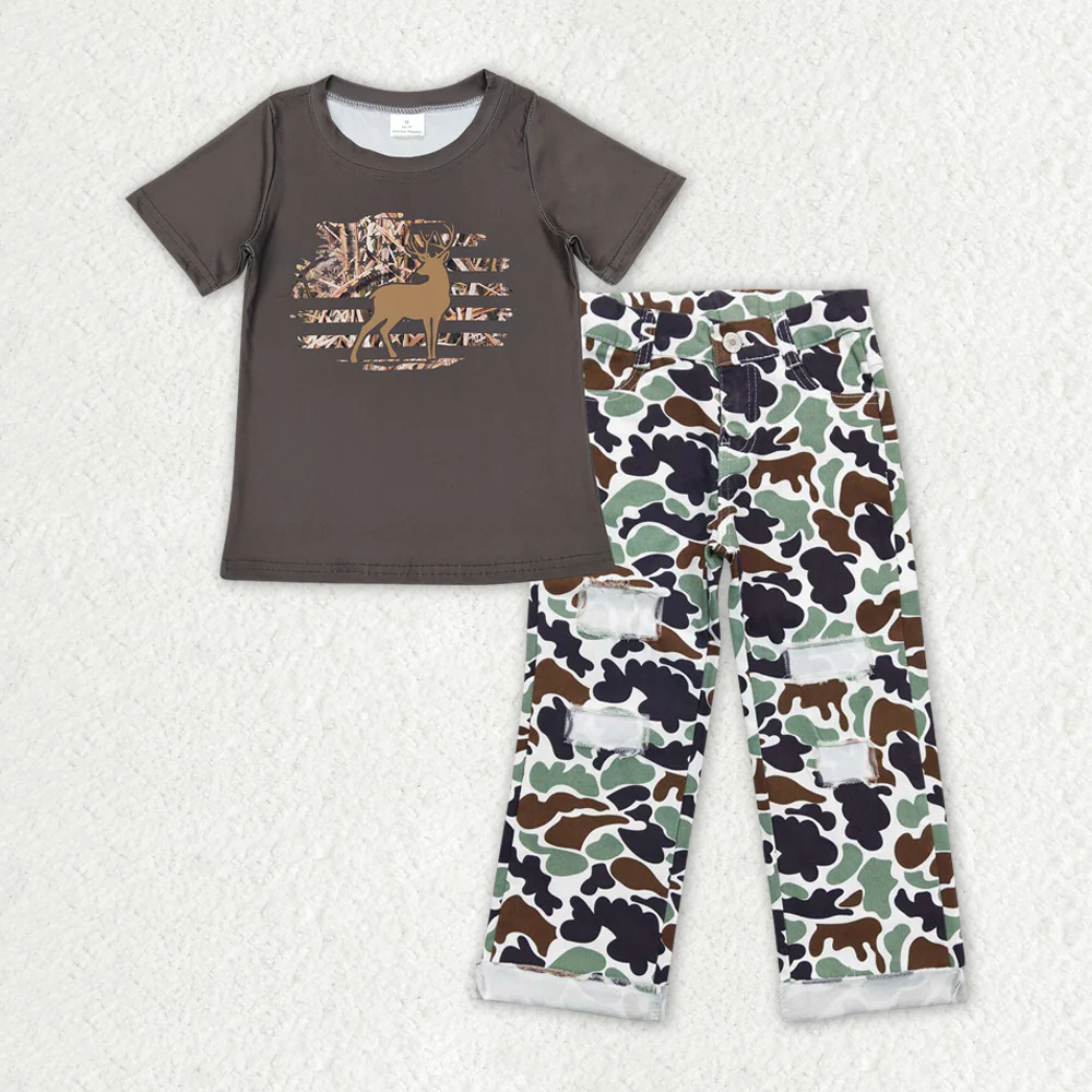 RTS NO MOQ Sibling Baby boy clothes duck camouflage short Sleeve pants Suits