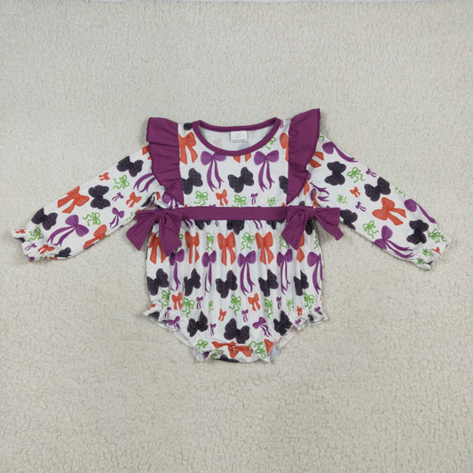 RTS NO MOQ（In Stock ) LR2285 Halloween bow pattern purple lace long-sleeved jumpsuit