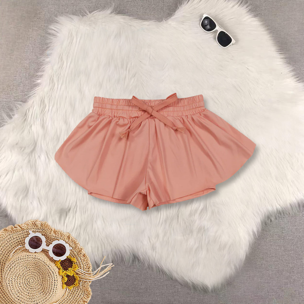 RTS NO MOQ Sibling baby girls clothes yoga Pure orange sleeveless short sets and Top and shorts