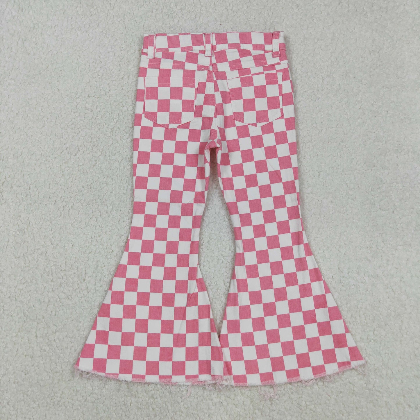 RTS NO MOQ（In Stock) P0348 Pink and white plaid denim trousers