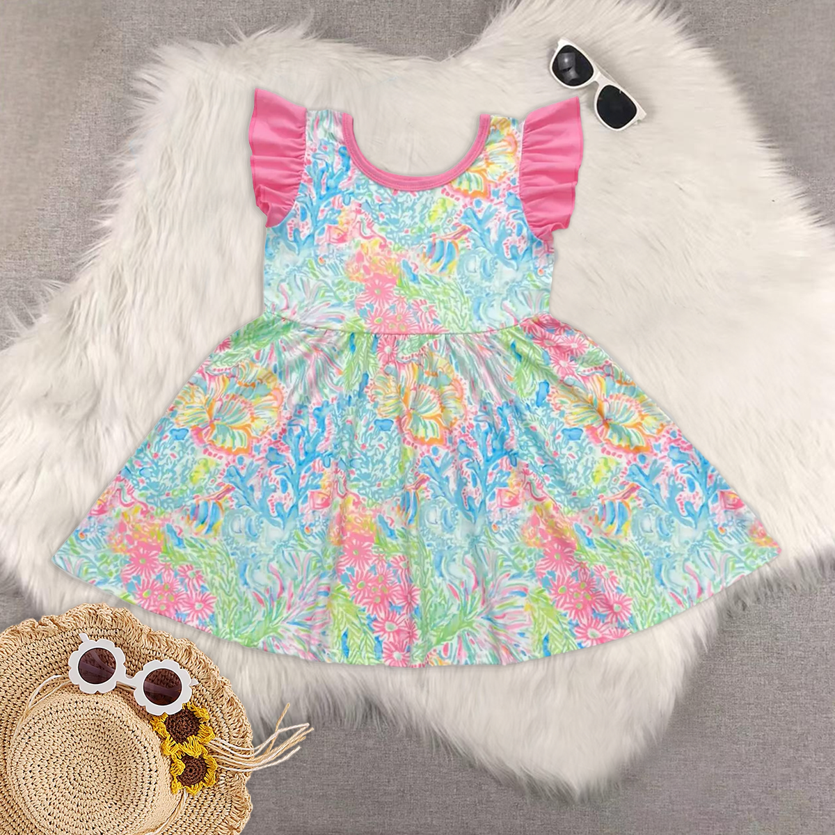 RTS baby girls clothes floral pattern short Sleeve dress