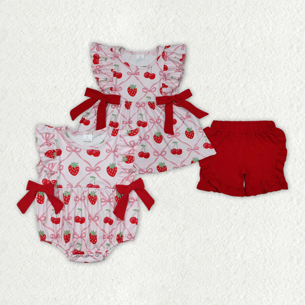 Baby Girl clothes Strawberry bow Shirt Shorts Summer Rompers Outfits Romper Clothes Sets