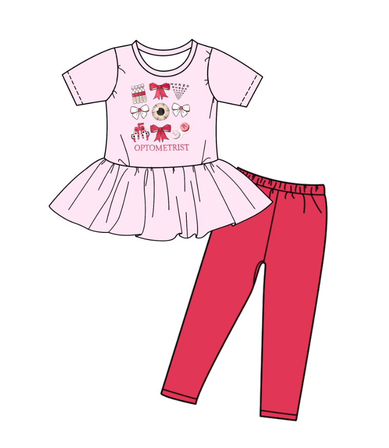 Custom moq 5 each style eta 6-7weeks baby girl clothes bow pink short sleeve pants sets-25.8.26