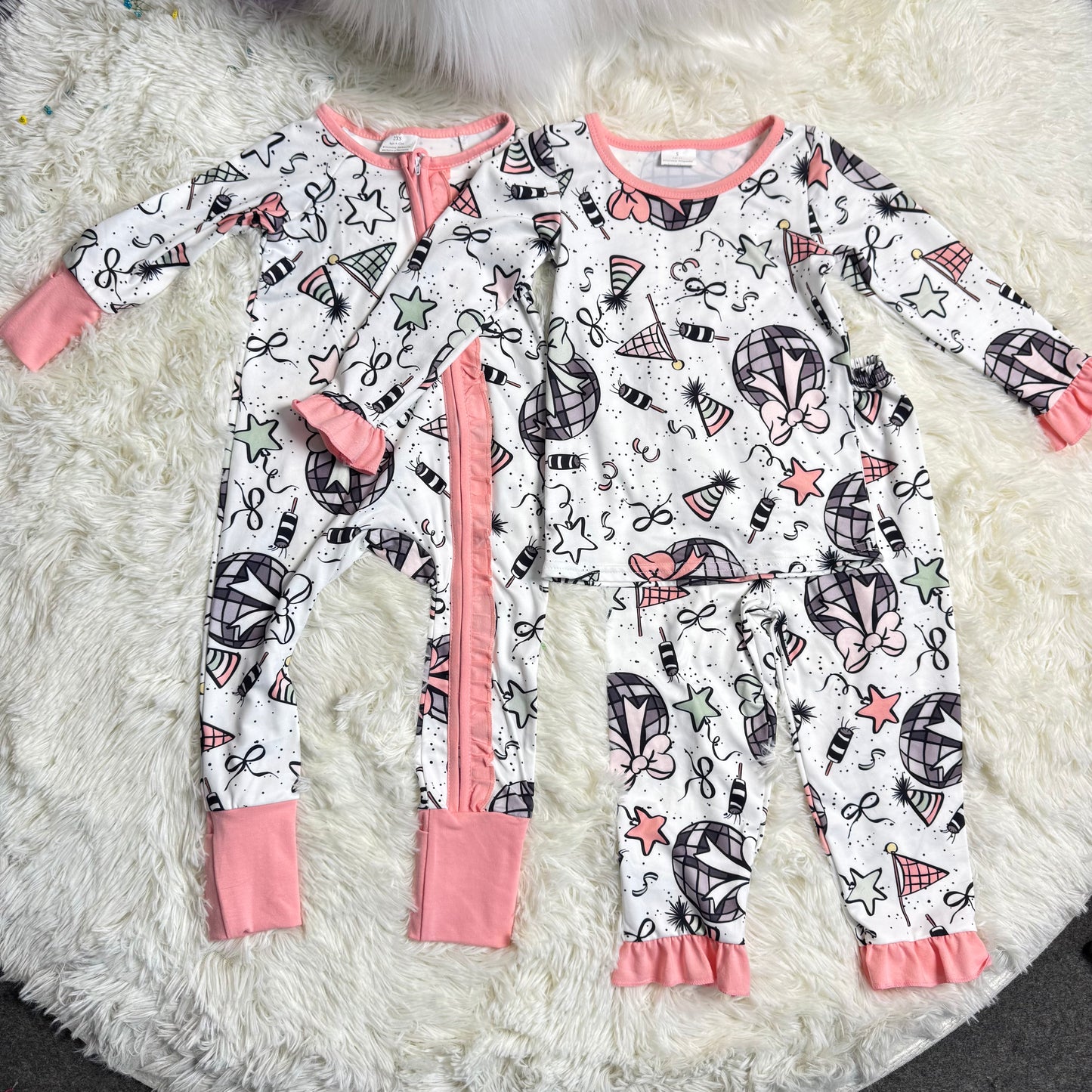 12/18m-7/8t RTS NO MOQ Sibling baby girl clothes happy new year long sleeve pants Sets and romper