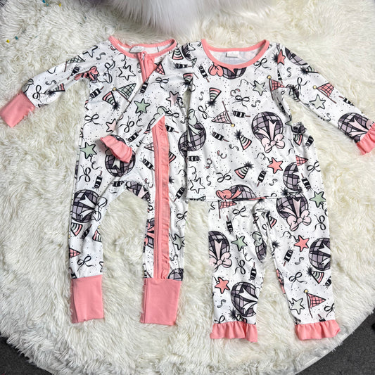 12/18m-7/8t RTS NO MOQ Sibling baby girl clothes happy new year long sleeve pants Sets and romper