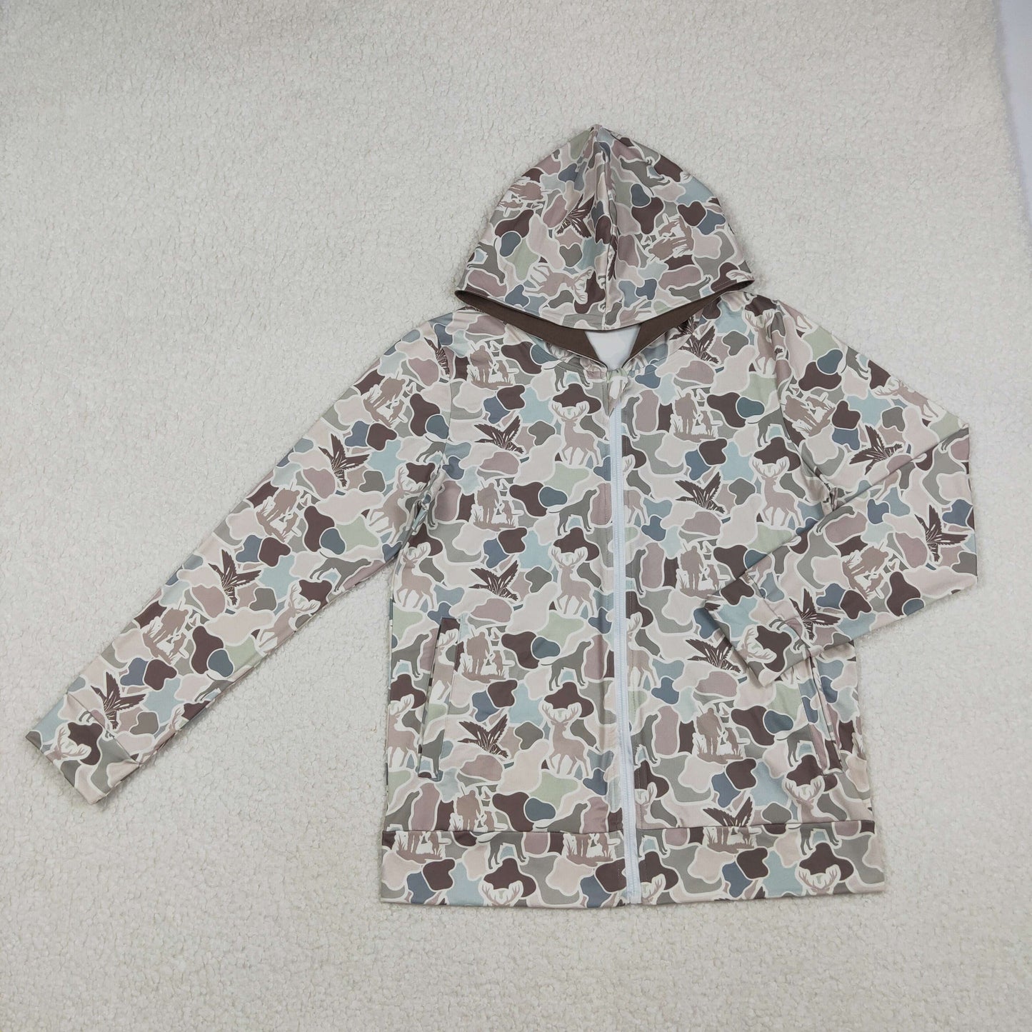 RTS NO MOQ（In Stock) BT1392 Adult Men's Duck and Reindeer Camouflage Zipper Hooded Long-Sleeved Shirt