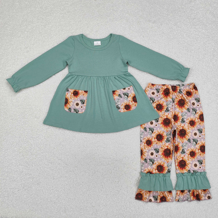 RTS NO MOQ Baby Girls Sunflower long-sleeved trousers suit & romper