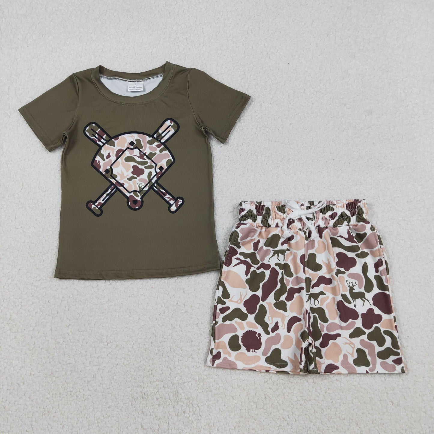 RTS NO MOQ（In Stock) Duck and puppy camouflage fan baseball short-sleeved top shorts set