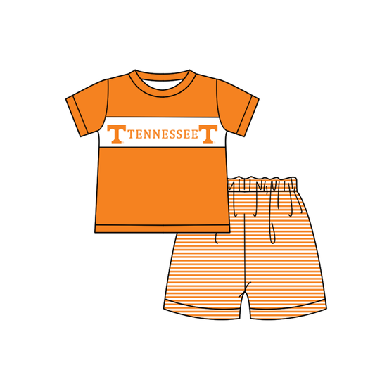 Custom moq 5 mix size milk silk summer teams baby girl boys clothes orange short sleeve shorts sets and top and dress and rompers 2 series