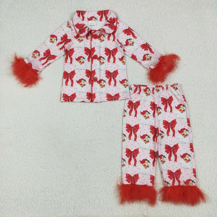 RTS NO MOQ Sibling baby girl clothes Christmas bow Plush long sleeve pants Sets