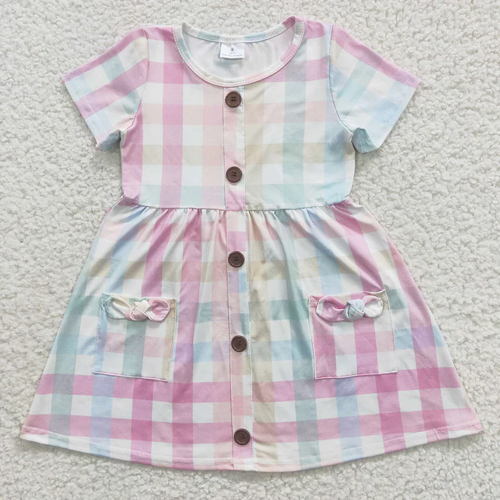 RTS NO MOQ plaid short-sleeved top and short-sleeved dress