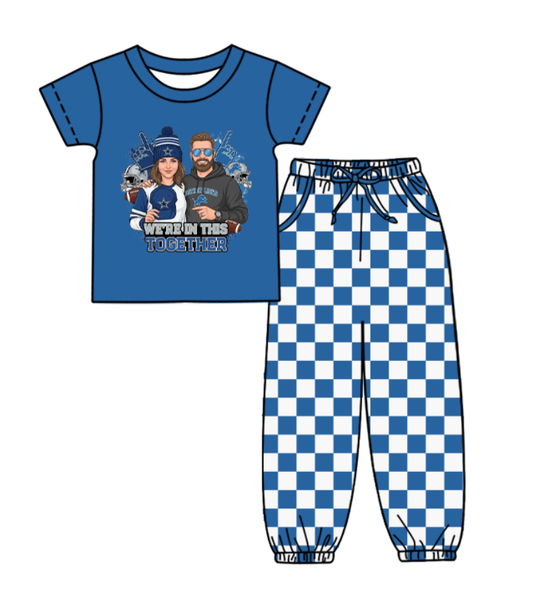 Custom moq 8 mix size milk silk summer teams baby boy clothes blue plaid short sleeve pants sets-25.9.29