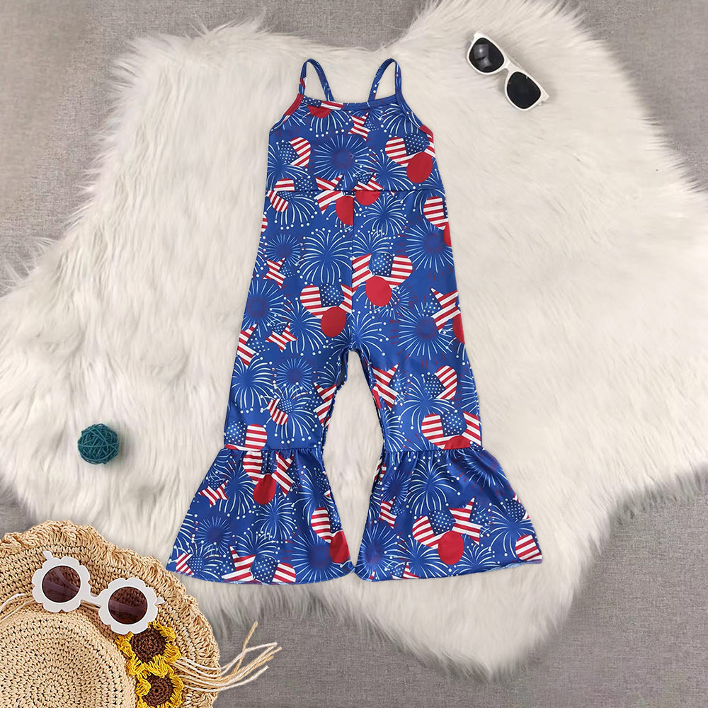RTS Baby girls clothes 4th of july suspender jumpsuit