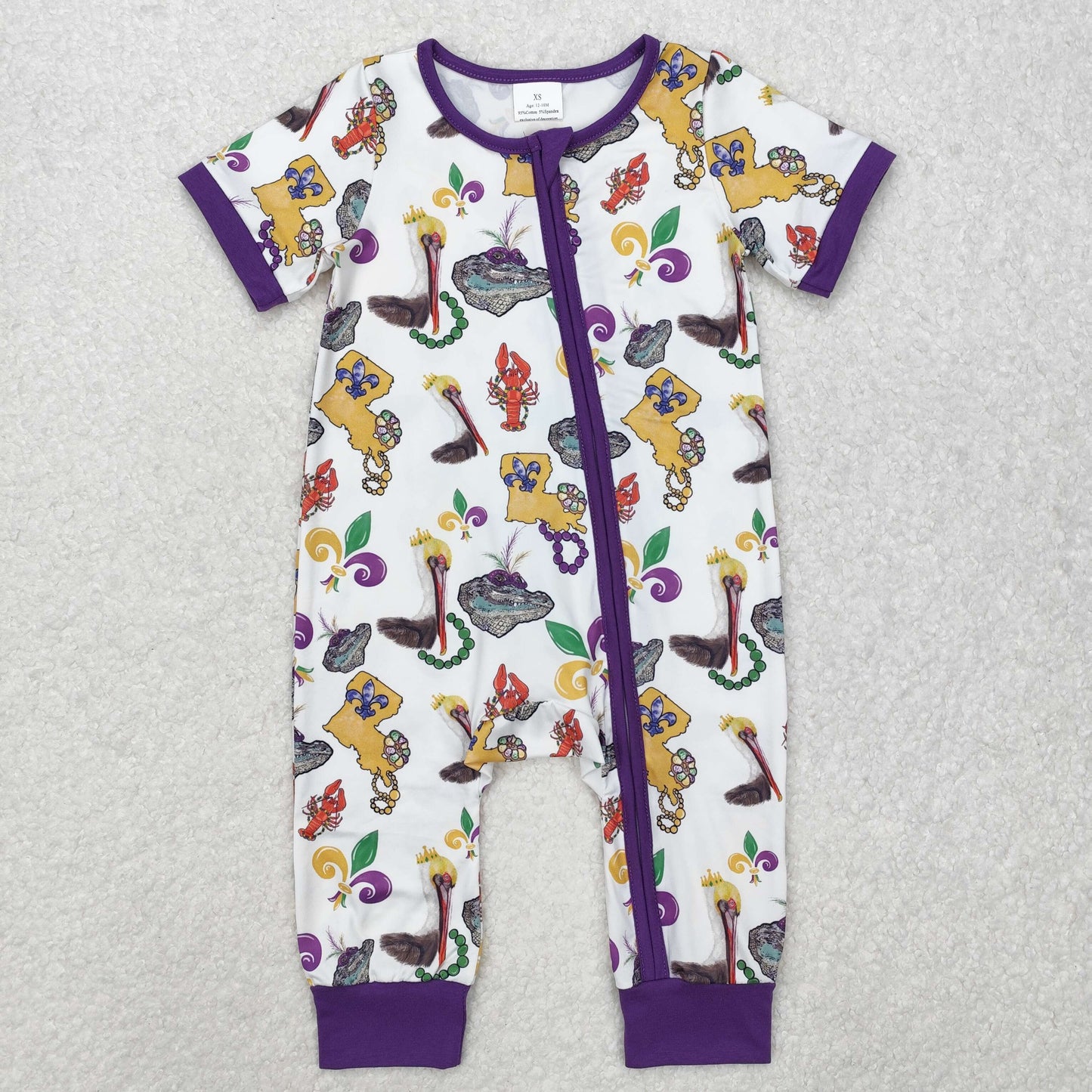 RTS NO MOQ ETA 5/7days arrived SR2394 Carnival animal purple and white zipper short sleeve onesie
